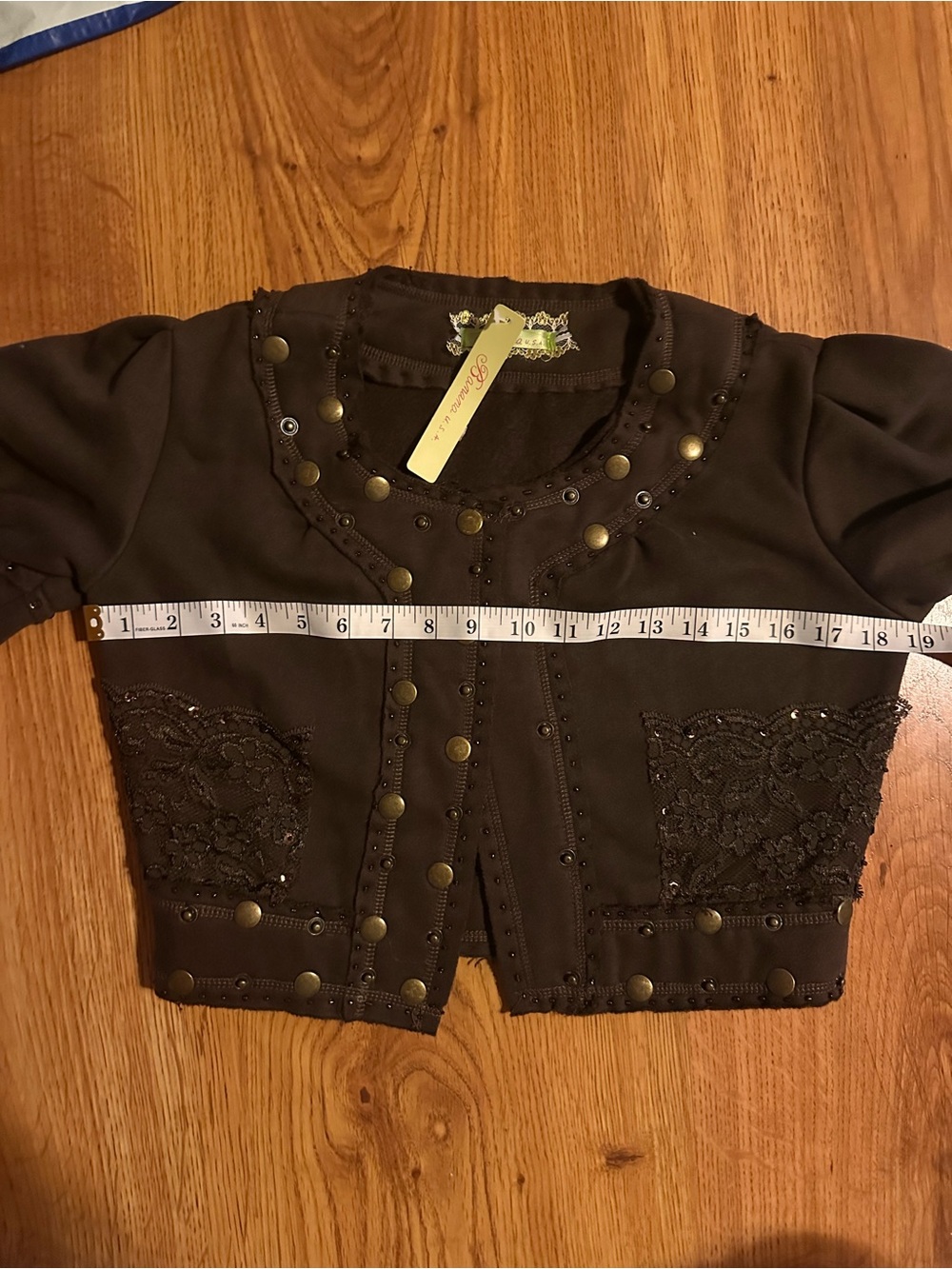 Cropped Brown Embellished Women's Blazer - Picture 4 of 5